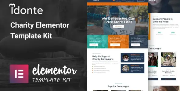 iDonte – Charity Non-Profit Elementor Template Kit