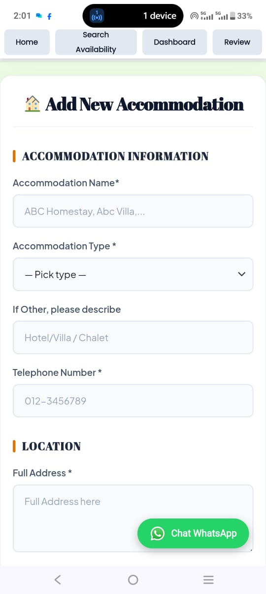 Borang Add Accommodation 1