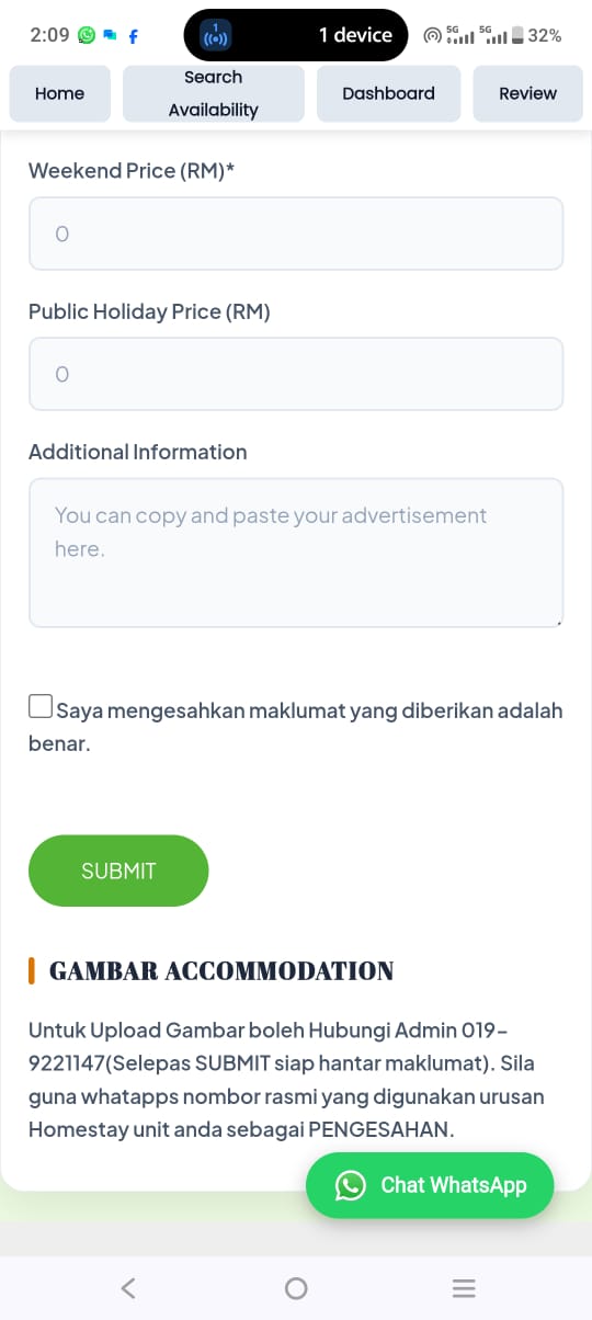 Borang Add Accommodation 2